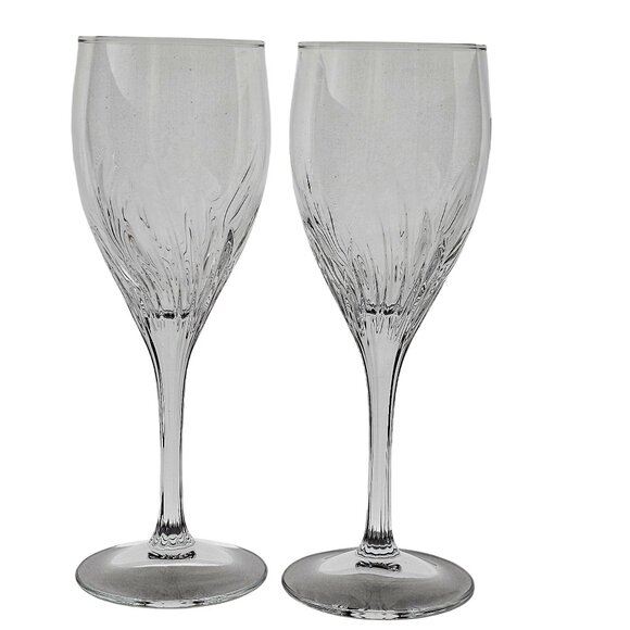 Cristal dArques Fiama Wine Glasses 8" Set/2 crystal goblet vertical cuts swirl - Picture 2 of 11